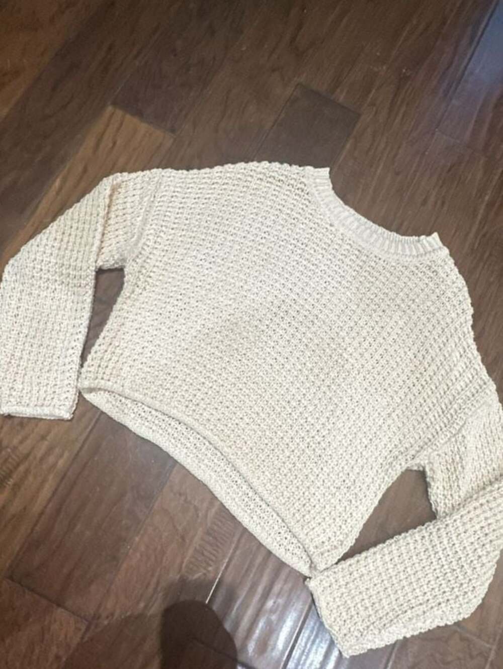 Blu Pepper Open Knit Cropped Sweater Cream Small